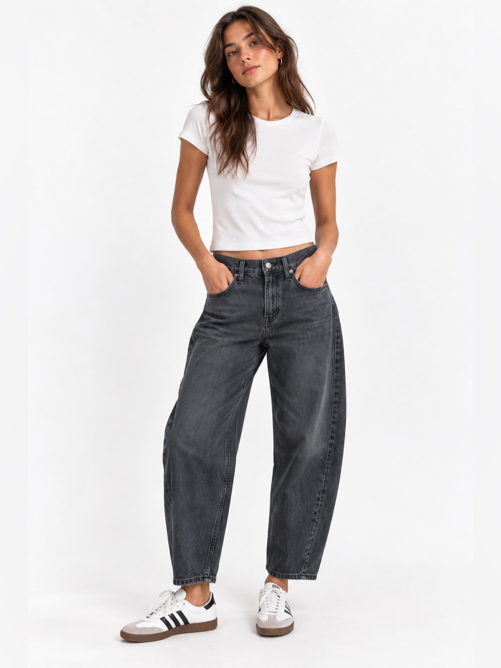 GAP Barrel Leg Jeans Womens 25/0p Washed Black Garment High Rise Cotton